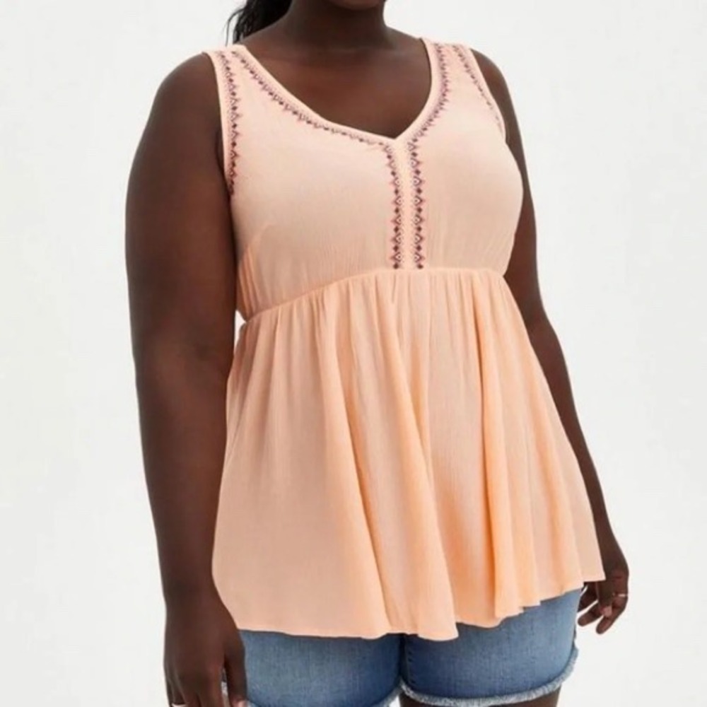 Torrid Babydoll Gauze Tank Top Peach‎ Coral Plus Size 3